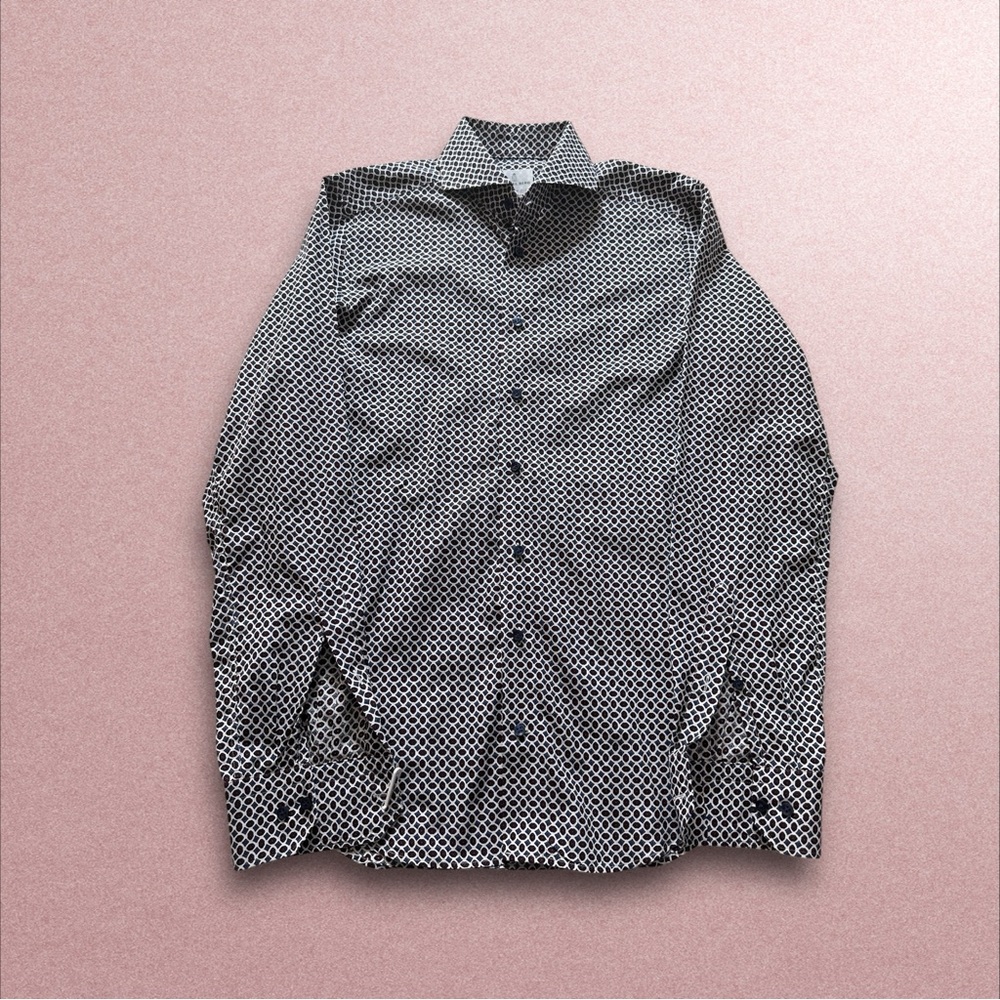 emanuel berg shirt men’s small white multicolor modern fit long sleeve